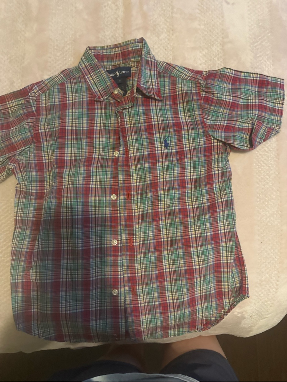 Ralph Lauren Red and Green Plaid Short-Sleeve Button-Down Shirt